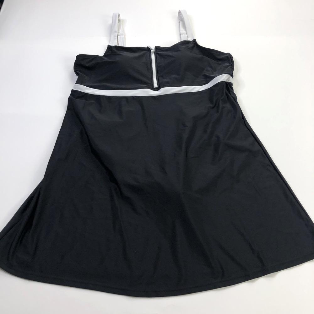 Lands’ End XXL 20 Tankini Built In Bra Swim Dress Swimdress Front Zip Black